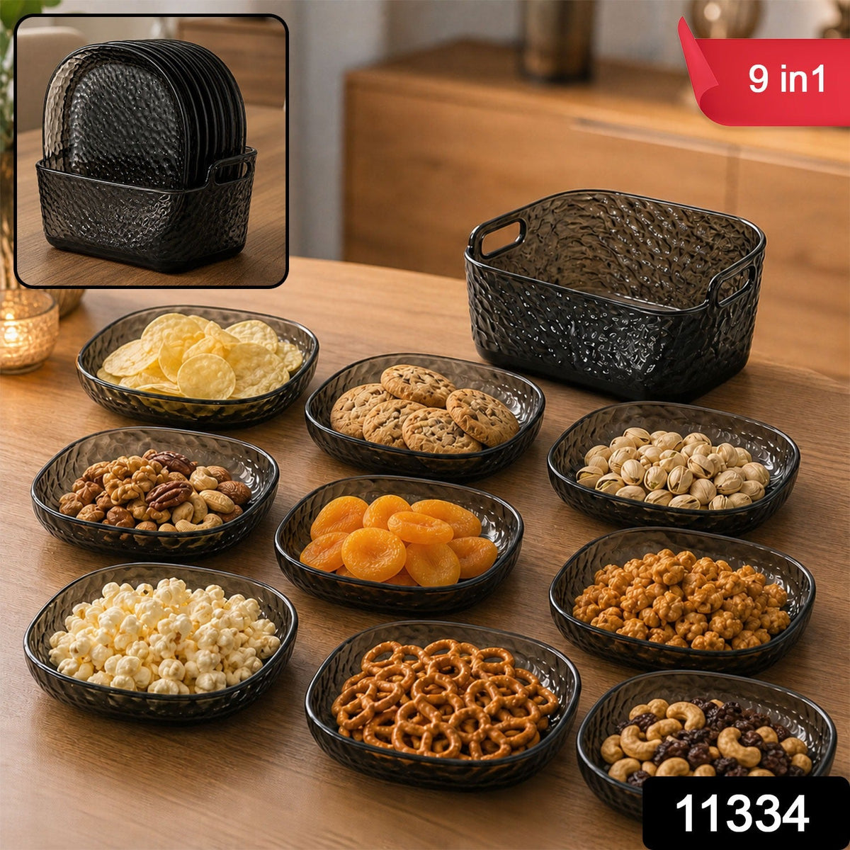 9-in-1 Snack Serving Plate with Separate Compartments