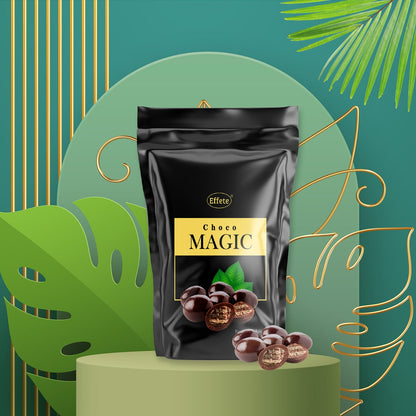 Effete Crunchy Chocolate Bites pouch with ingredients visible, perfect sweet chocolate snack.