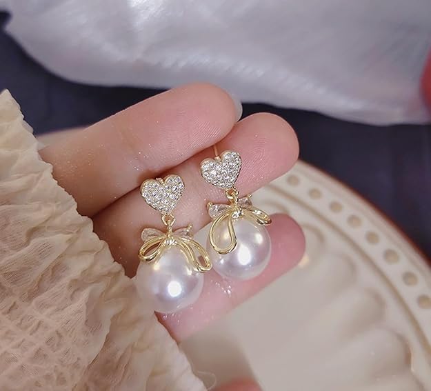 Combo Big Pearl Earrings Female Elegant Bow Earrings Multi Designs Stunning Earrings For Women Girls Combo of 7 Pair Earrings for Girls and Women Western Earring set For Office, Party, Korean fashion