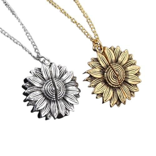 SOVELY Sunflower Necklace Set of 2 - You Are My Sunshine Pendant, Gold and Silver Sunflower Jewelry for Women, Layered Fashion Necklace, Best Friend Gift