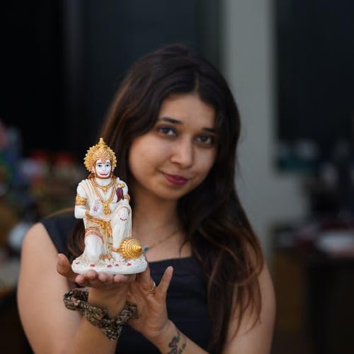 SOVELY ALL-IN-ONE SHOPPING Hanuman Ji Marble Dust Murti Idol, Poly Marble Sitting Balaji Maharaj for Pooja Temple Home Decoration Item Positive Envirement Ram Bhakt Bala Ji Bageshwar Ji Maharaj
