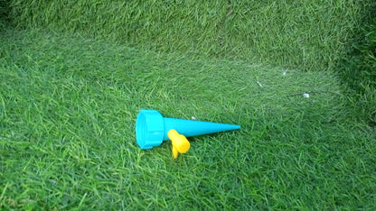 Detailed components of the plant watering spike, including the ceramic tip and valve.