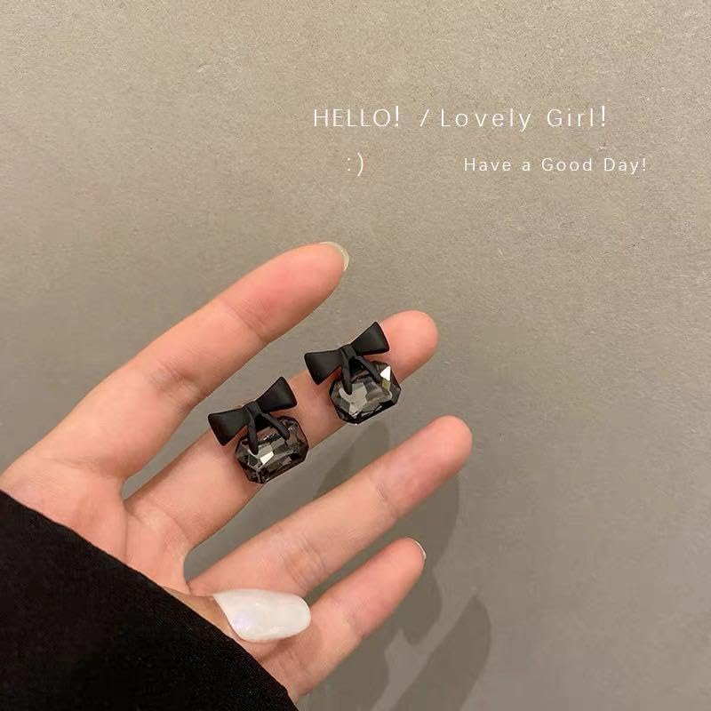 Combo Korean Minimalist Stud Hoop Earrings and Rose Gold Long Earrings Hanging 925 Drop Hypoallergenic Drop Dangle Chain Earrings Suitable for Office Wear, Fashion Earrings Black Bow Casual Party