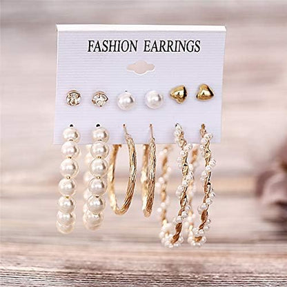 Combo Big Pearl Earrings Female Elegant Bow Earrings Multi Designs Stunning Earrings For Women Girls Combo of 7 Pair Earrings for Girls and Women Western Earring set For Office, Party, Korean fashion