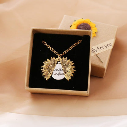 SOVELY Sunflower Necklace Set of 2 - You Are My Sunshine Pendant, Gold and Silver Sunflower Jewelry for Women, Layered Fashion Necklace, Best Friend Gift