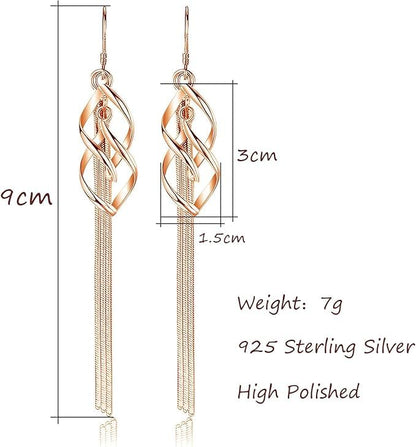 Combo Korean Minimalist Stud Hoop Earrings and Rose Gold Long Earrings Hanging 925 Drop Hypoallergenic Drop Dangle Chain Earrings Suitable for Office Wear, Fashion Earrings Black Bow Casual Party