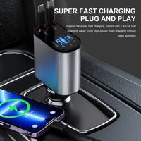 4 in 1 Super Fast  120W  Car Phone Charger | 180° Adjustable Type C & iPhone Car Adapter |Retractable Cable and 2 USB Ports