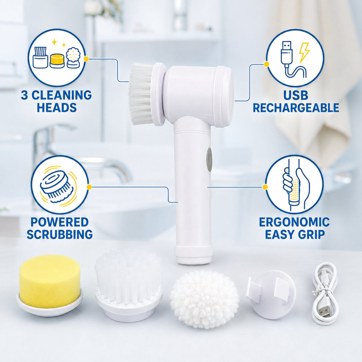 5 in 1 Electric Cleaning Brush Rechargeable Spin Scrubber for Bathroom
