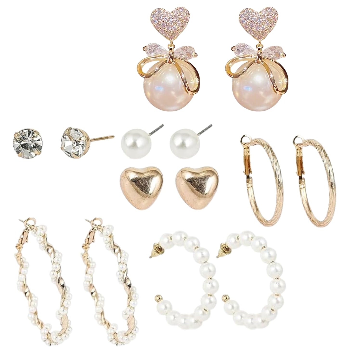 Combo Big Pearl Earrings Female Elegant Bow Earrings Multi Designs Stunning Earrings For Women Girls Combo of 7 Pair Earrings for Girls and Women Western Earring set For Office, Party, Korean fashion