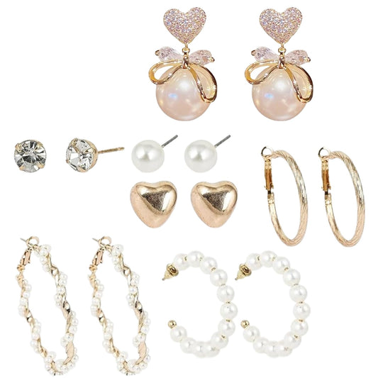 Combo Big Pearl Earrings Female Elegant Bow Earrings Multi Designs Stunning Earrings For Women Girls Combo of 7 Pair Earrings for Girls and Women Western Earring set For Office, Party, Korean fashion