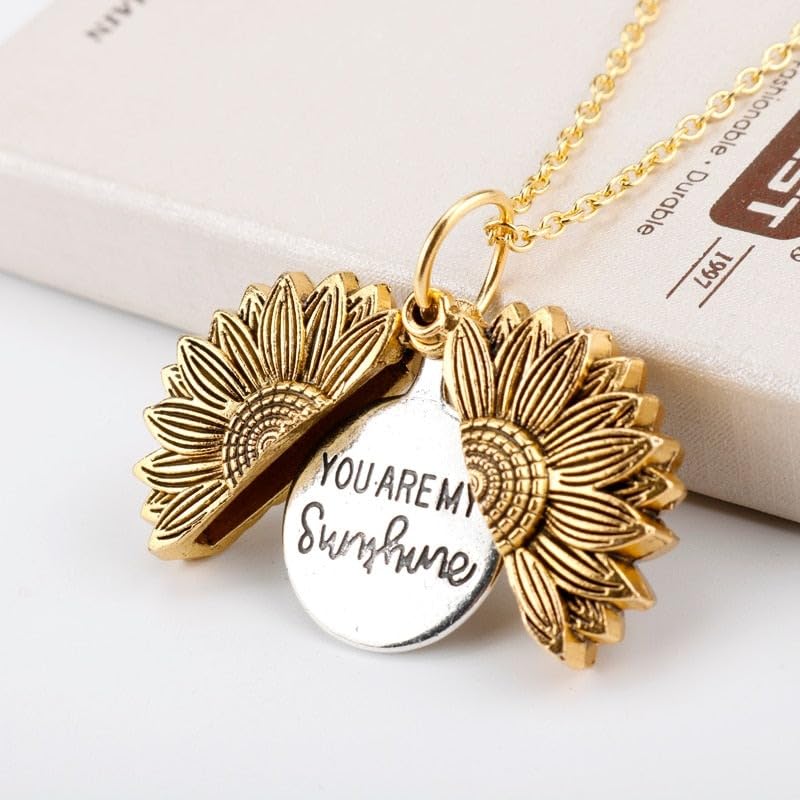 SOVELY Sunflower Necklace Set of 2 - You Are My Sunshine Pendant, Gold and Silver Sunflower Jewelry for Women, Layered Fashion Necklace, Best Friend Gift