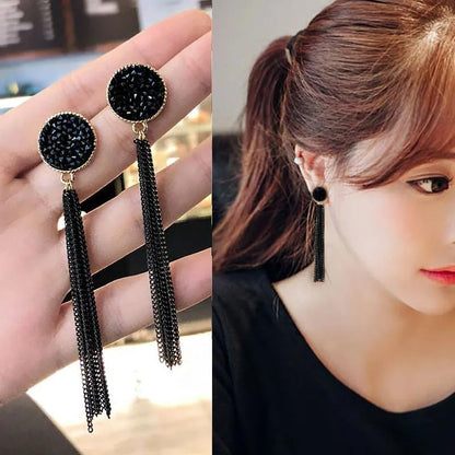 SOVELY Sparkly Black Resin Druzy Stone Tassel Earrings & Golden Black Anti-Tarnish Statement Neckpiece for Women Girls – Long Dangle Drop Earrings and Charm Jewelry Set
