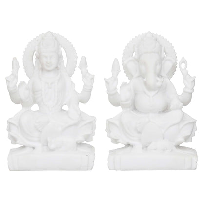 Sovely Shree Laxmi Ganesha Idol Marble Laxmi Ganesh Murti for Puja Ghar Diwali Office Pooja Shop Puja Decoration Gifts, Laxmi Ganesh Marble Murti for Mandir, Dukan - 7.7×7.5×13.3 cm