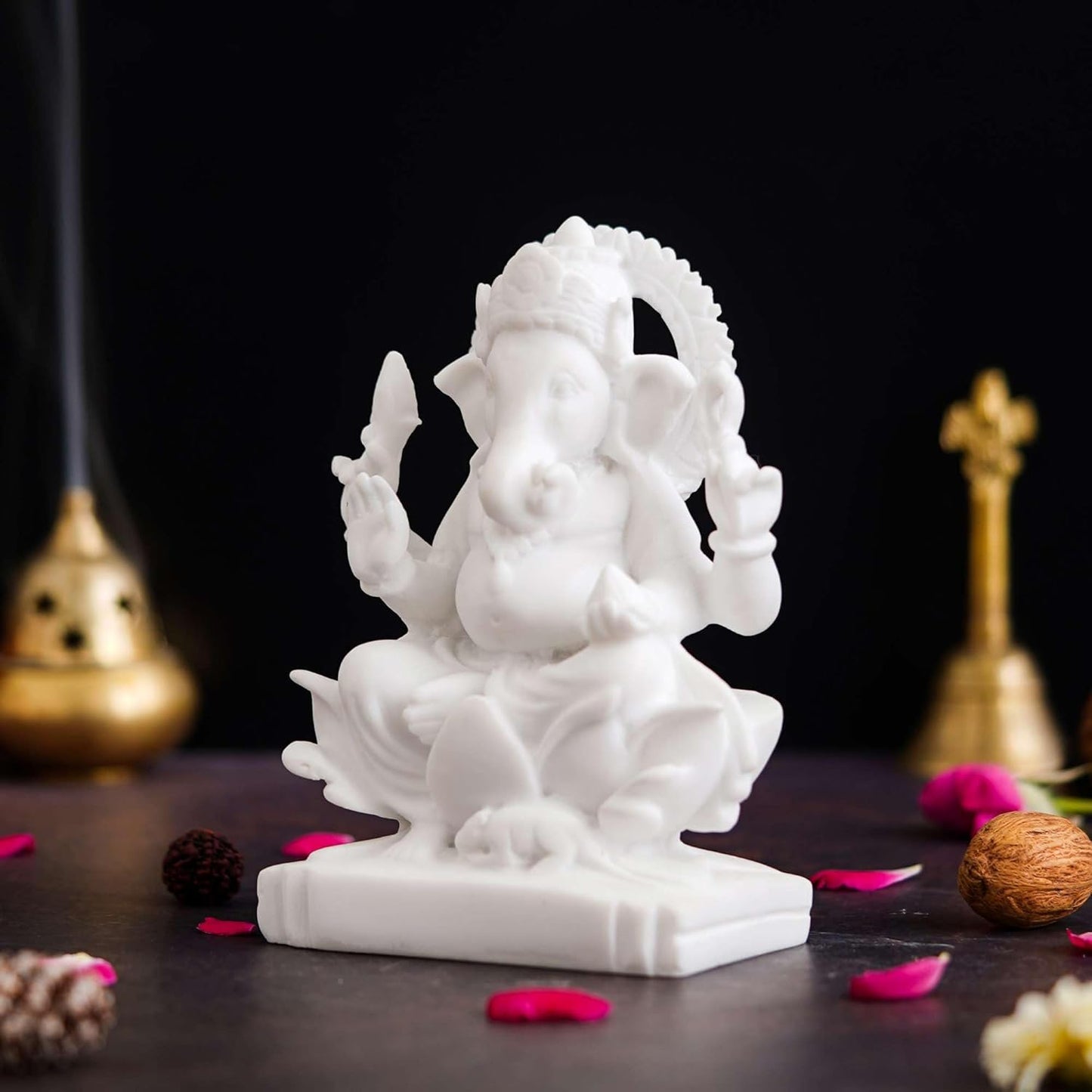 Sovely Shree Laxmi Ganesha Idol Marble Laxmi Ganesh Murti for Puja Ghar Diwali Office Pooja Shop Puja Decoration Gifts, Laxmi Ganesh Marble Murti for Mandir, Dukan - 7.7×7.5×13.3 cm