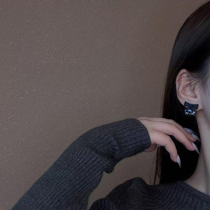 Combo Korean Minimalist Stud Hoop Earrings and Rose Gold Long Earrings Hanging 925 Drop Hypoallergenic Drop Dangle Chain Earrings Suitable for Office Wear, Fashion Earrings Black Bow Casual Party