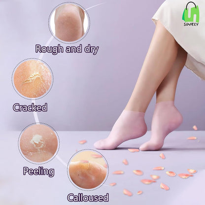 Sovely Anti Crack Silicone Gel Foot Protector Moisturizing Socks for Foot-Care and Heel Cracks Socks for Cracked Feet Heel Pad For Feet, Silicon Heel Pad For Women Pain Relief, Crack Heel Repair Socks Full Length Silicone Gel Foot Protector 1 Pair