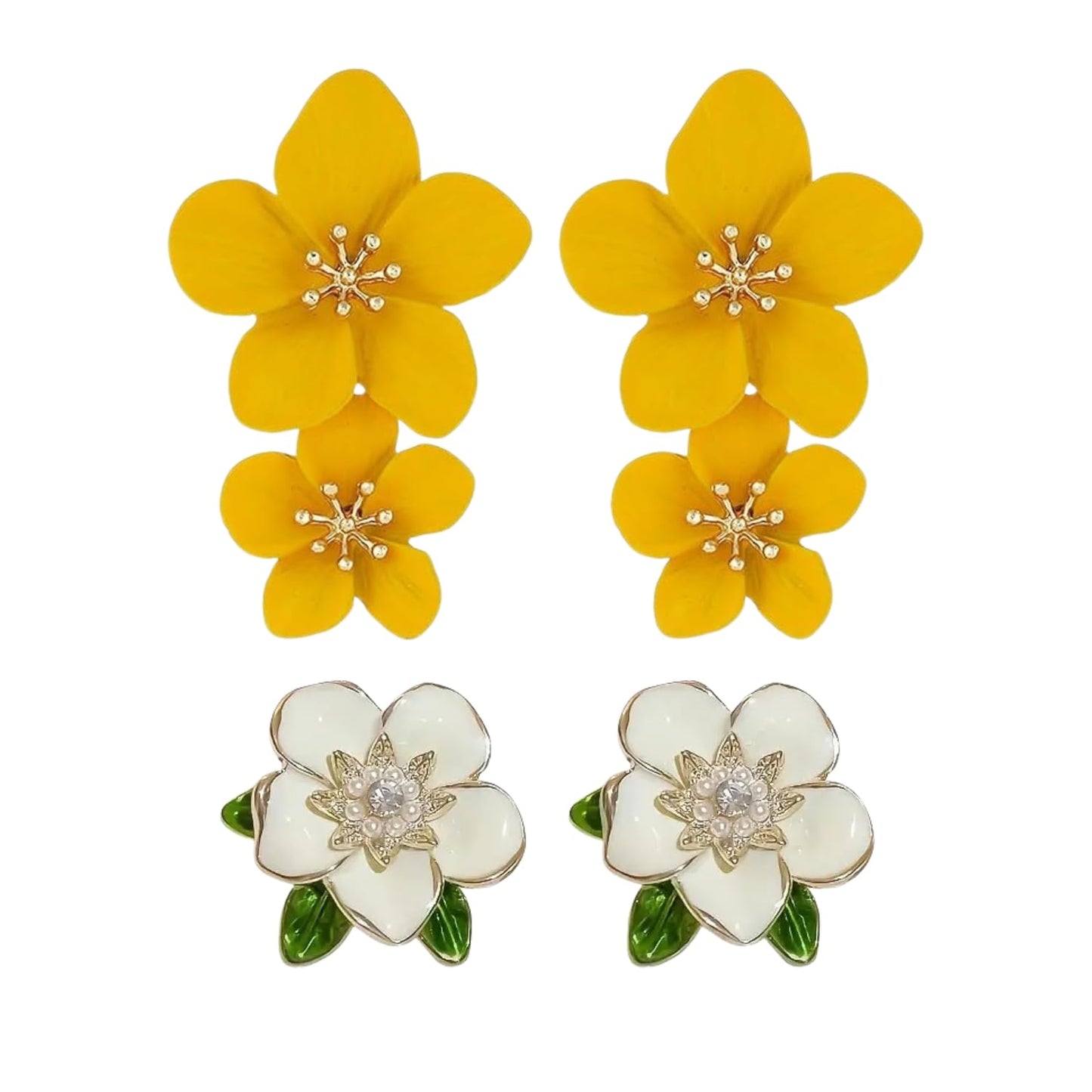 Combo Combo Earrings Pastel Petals Drop Earrings Latest Yellow Flower Design Drop Earrings For Girls And Women Drops Danglers Flower And Leaf Stud Earrings For Office Party Casual wear