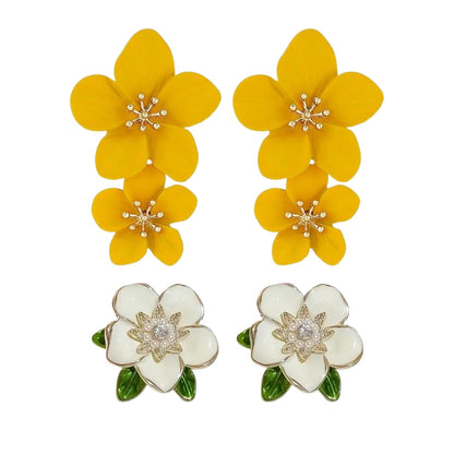 Combo Combo Earrings Pastel Petals Drop Earrings Latest Yellow Flower Design Drop Earrings For Girls And Women Drops Danglers Flower And Leaf Stud Earrings For Office Party Casual wear