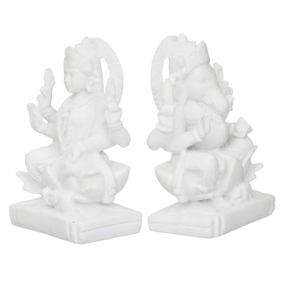 Sovely Shree Laxmi Ganesha Idol Marble Laxmi Ganesh Murti for Puja Ghar Diwali Office Pooja Shop Puja Decoration Gifts, Laxmi Ganesh Marble Murti for Mandir, Dukan - 7.7×7.5×13.3 cm