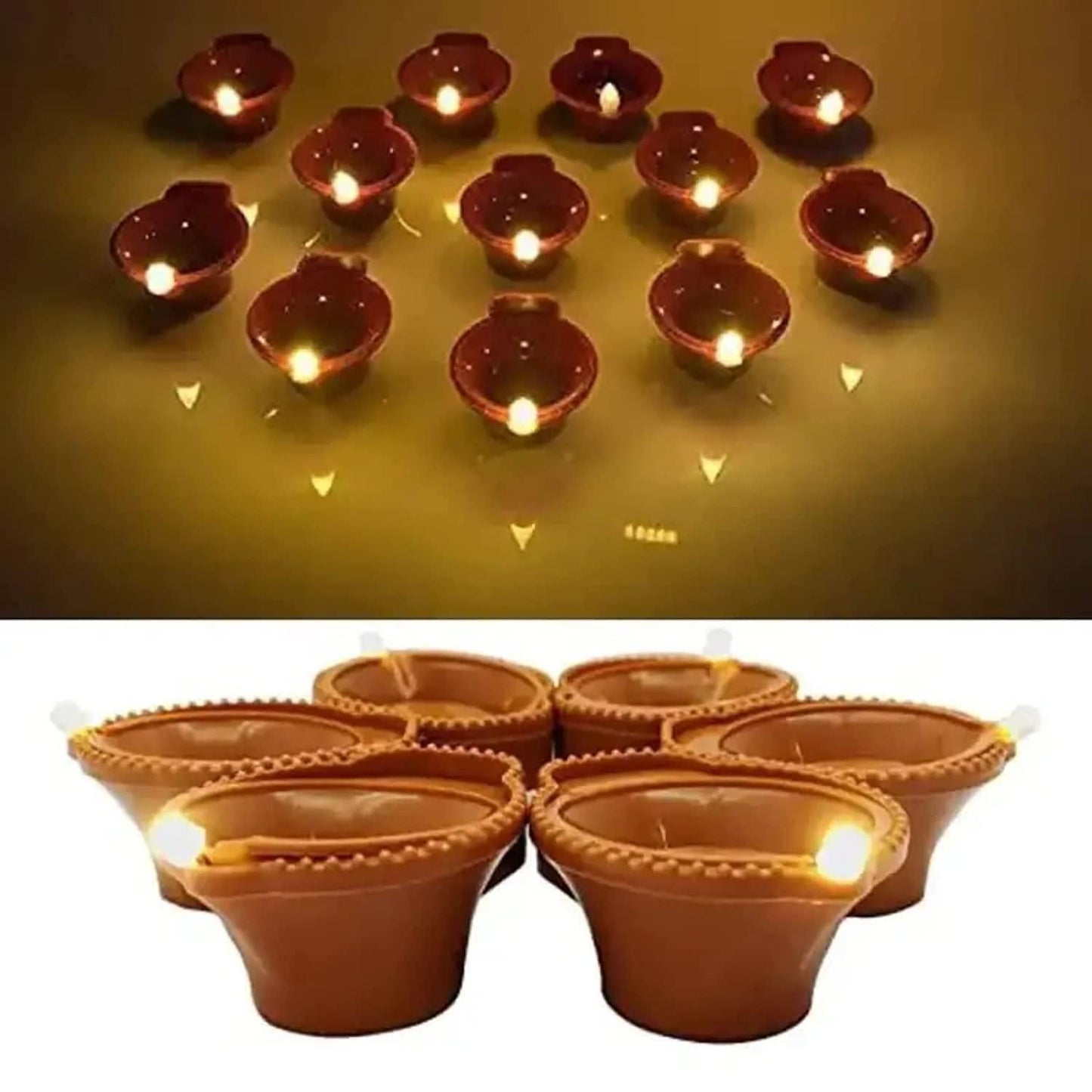 Water Sensor Diya - E-Diya Warm Orange Ambient Lights Led Candle Diyas for Diwali Decoration (Pack of 12)