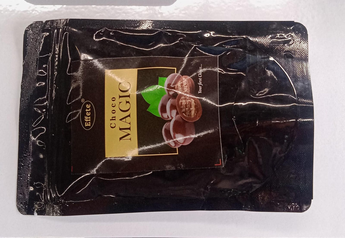 Effete Crunchy Chocolate Bites in a festive treat pouch, ideal for gifting.