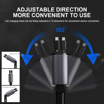 4 in 1 Super Fast  120W  Car Phone Charger | 180° Adjustable Type C & iPhone Car Adapter |Retractable Cable and 2 USB Ports