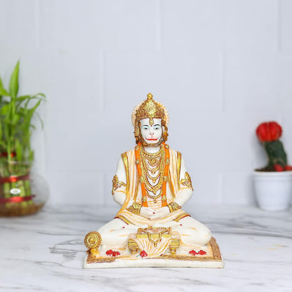 Sovely Lord Hanuman Sitting Statue with Gada Reading Book Mahavir Hanuman Decorative Showpiece for HomeBajaranbali Hindu God Idol for Pooja Room Mahabli Hanuman Spiritual Gift for Festivals Office