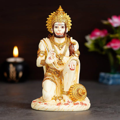 SOVELY ALL-IN-ONE SHOPPING Hanuman Ji Marble Dust Murti Idol, Poly Marble Sitting Balaji Maharaj for Pooja Temple Home Decoration Item Positive Envirement Ram Bhakt Bala Ji Bageshwar Ji Maharaj