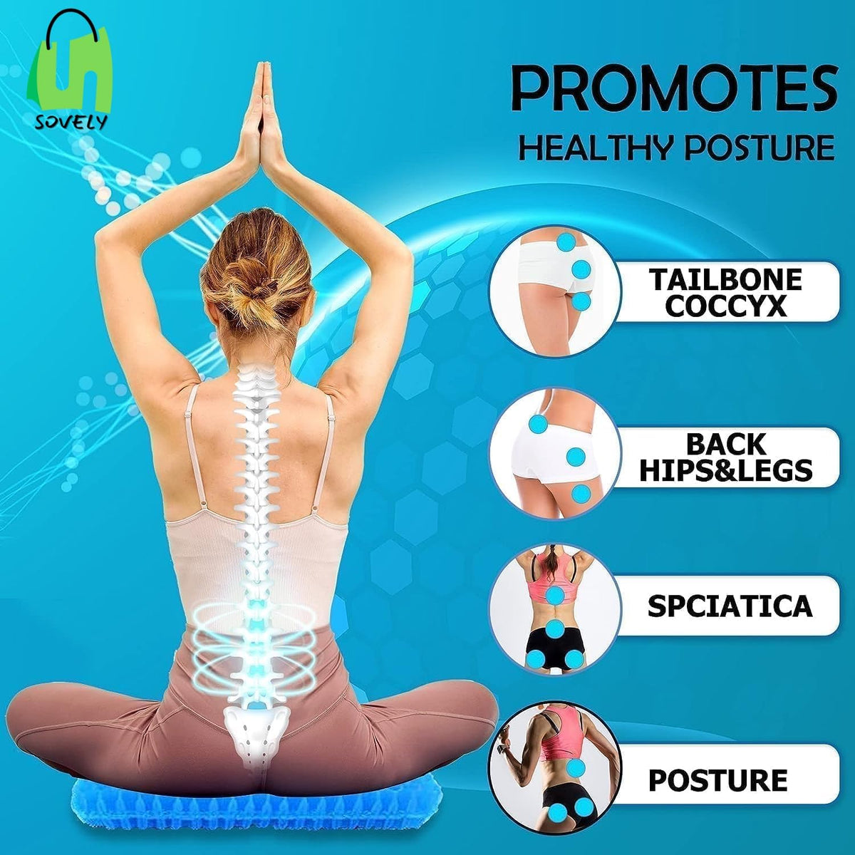 SOVELY Gel Orthopedic Seat Cushion with Flex-Grip Honeycomb Design for Lumbar Support, Tailbone Comfort, Air Circulation, Office Chair, Wheelchair Egg Seater Silicone Gel Cushion for Car