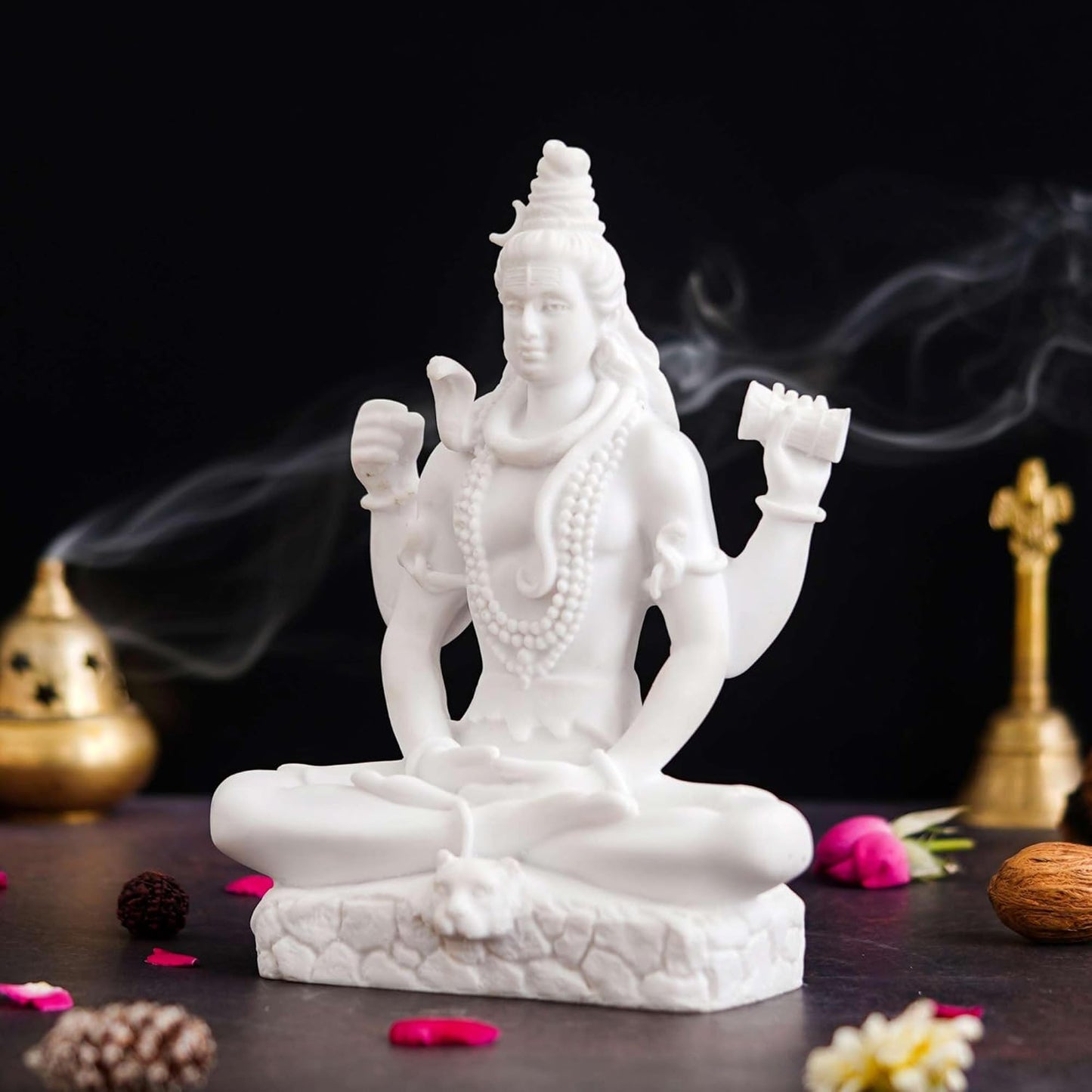 Sovely Shiv Ji Marble Murti for Pooja, Car Dashboard Shiva Idol Bholenath Statue Mahakal Adiyogi Statue Shivaji Idol for Puja Home Showpiece for Table Décor Office Temple Shop Mandir