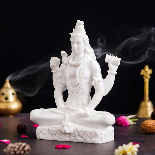 Sovely Shiv Ji Marble Murti for Pooja, Car Dashboard Shiva Idol Bholenath Statue Mahakal Adiyogi Statue Shivaji Idol for Puja Home Showpiece for Table Décor Office Temple Shop Mandir