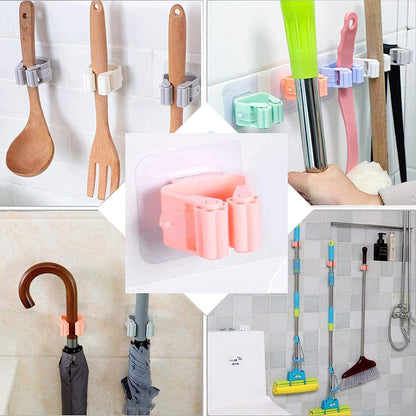 Wall organizer for mops and brooms with no drilling needed