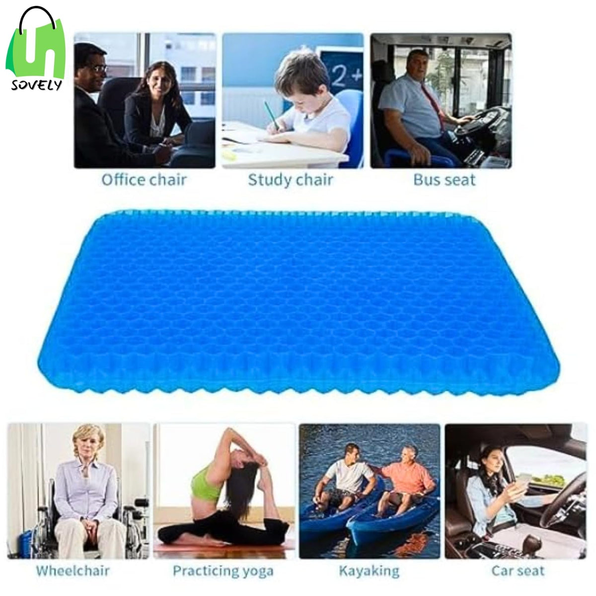 SOVELY Gel Orthopedic Seat Cushion with Flex-Grip Honeycomb Design for Lumbar Support, Tailbone Comfort, Air Circulation, Office Chair, Wheelchair Egg Seater Silicone Gel Cushion for Car