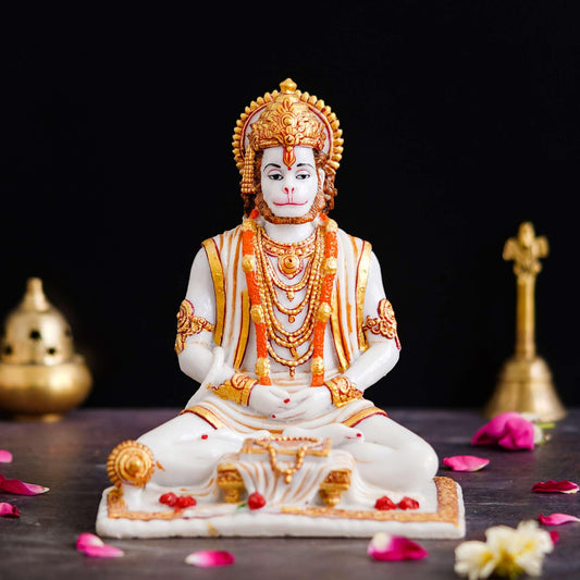 Sovely Lord Hanuman Sitting Statue with Gada Reading Book Mahavir Hanuman Decorative Showpiece for HomeBajaranbali Hindu God Idol for Pooja Room Mahabli Hanuman Spiritual Gift for Festivals Office