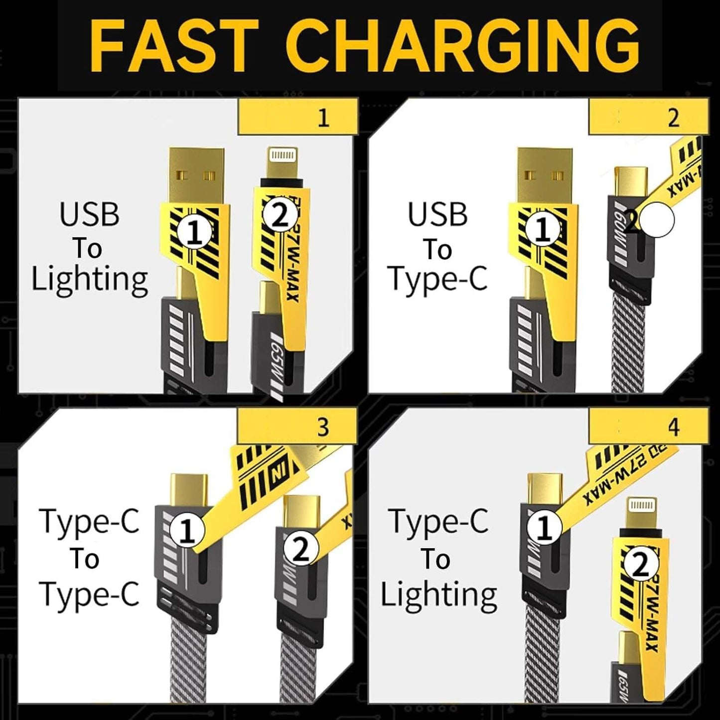 SOVELY 4 in 1 Charging Cable, 4 in 1 Fast Charging Cable, 4 in 1 Charging Data Cable, 4 in 1 Data Cable, All in One Charging Cable, 65W Charging Cable, 65W Super Fast Charging Cable