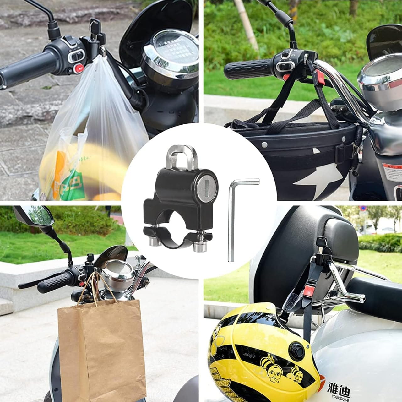 Sovely Helmet Lock Motorbike Helmet Lock Helmet Locks for Bikes Electric Scooter Helmet Lock Accessories for Handlebar Tubing Bicycle Helmet Lock Theft Protection Lock 22-28mm Anti Theft Lock