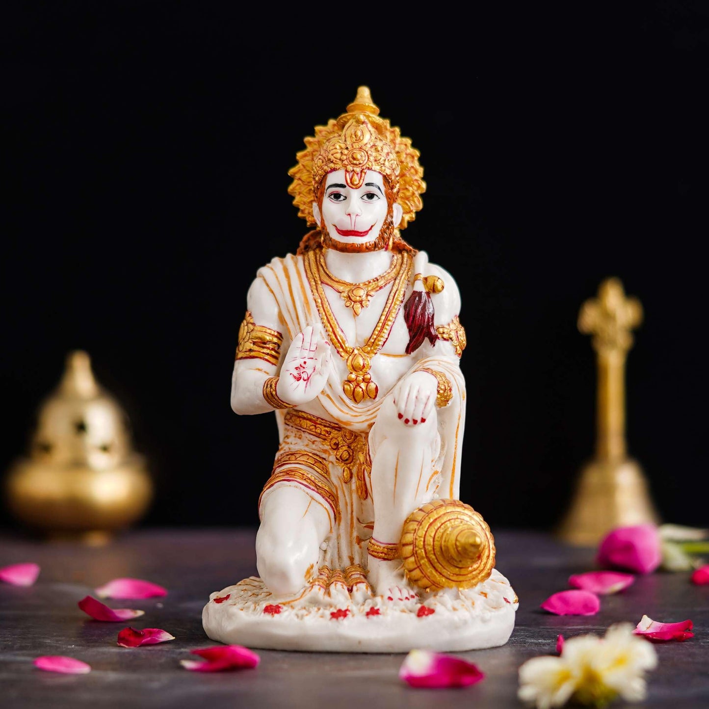 SOVELY ALL-IN-ONE SHOPPING Hanuman Ji Marble Dust Murti Idol, Poly Marble Sitting Balaji Maharaj for Pooja Temple Home Decoration Item Positive Envirement Ram Bhakt Bala Ji Bageshwar Ji Maharaj