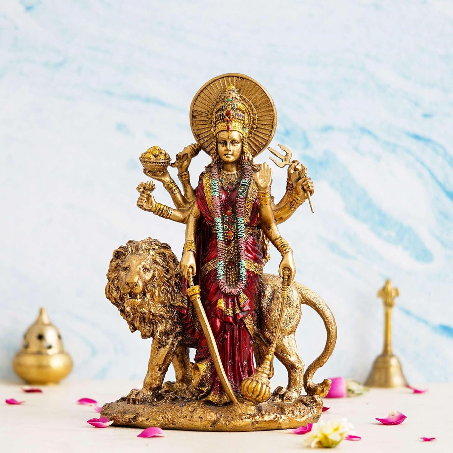 Sovely Beautiful Maa Durga Sherawali MATA Metal with Crystal Diamond Studded Durga MATA Goddess Amba Idol Showpiece for Navratri Pooja Murti, Gift