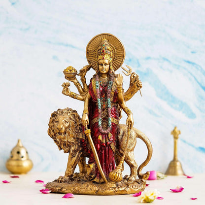 Sovely Beautiful Maa Durga Sherawali MATA Metal with Crystal Diamond Studded Durga MATA Goddess Amba Idol Showpiece for Navratri Pooja Murti, Gift