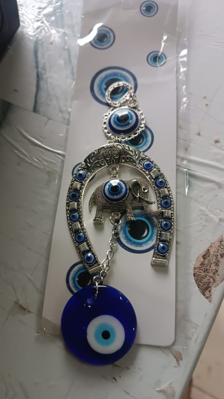 Decorative Evil Eye Hanging with Elephant and Horseshoe Motif,  Wind Chime (1 Pc)