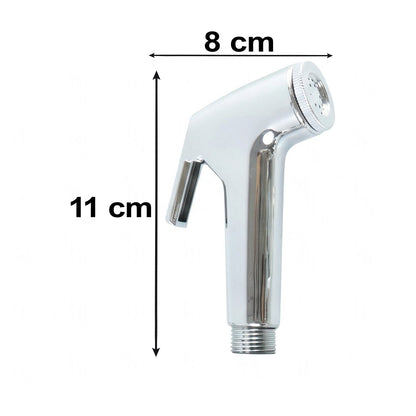 A chrome bidet sprayer head is shown with dimensions of 11 cm height and 8 cm width on a white background.