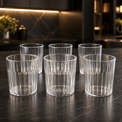 Glass Drinking Set – Durable 6-piece 300ml Ribbed Tumblers
