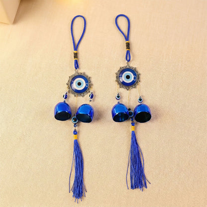 Evil Eye Wind Chime with Bells and Tassels for Home Decor (2 Pc Set)