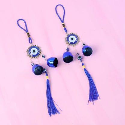 Evil Eye Wind Chime with Bells and Tassels for Home Decor (2 Pc Set)