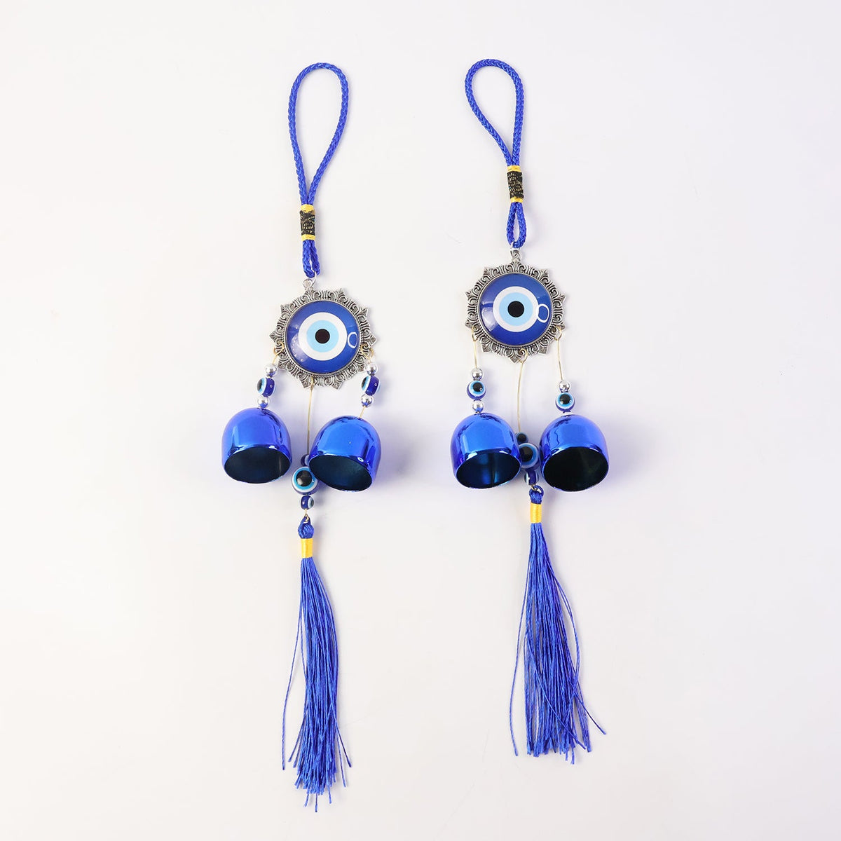 Evil Eye Wind Chime with Bells and Tassels for Home Decor (2 Pc Set)