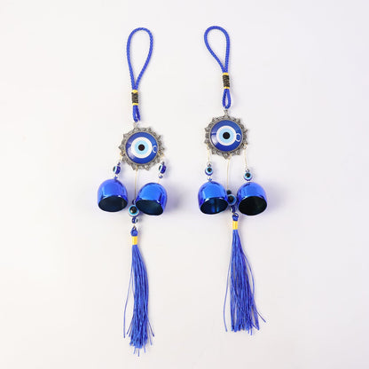 Evil Eye Wind Chime with Bells and Tassels for Home Decor (2 Pc Set)