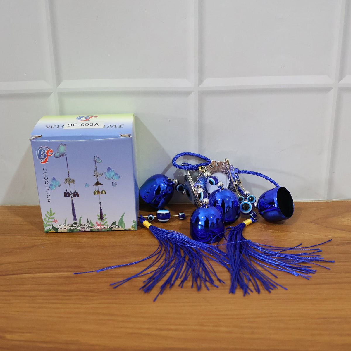 Evil Eye Wind Chime with Bells and Tassels for Home Decor (2 Pc Set)
