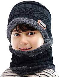 Winter Warm Hat Kid's Outdoor Sports Headging Hat Scarf Set Boys Girls Warm Fleece Cap Scarf Set With 3 Pair Cotton Socks Combo