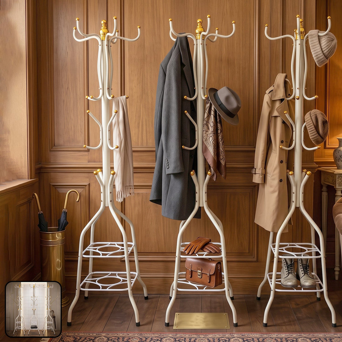 Metal Floor Standing Coat Rack Stand with Bottom Storage Shelf