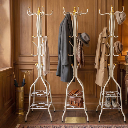 Metal Floor Standing Coat Rack Stand with Bottom Storage Shelf